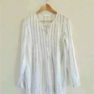 CP Shades Tunic White & Blue‎ Triple Stripe Linen Size S